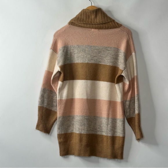 Debut Womans Striped Sweater Cowl Neck Cozy Soft Pink Grey Brown Size S/M - Picture 2 of 8